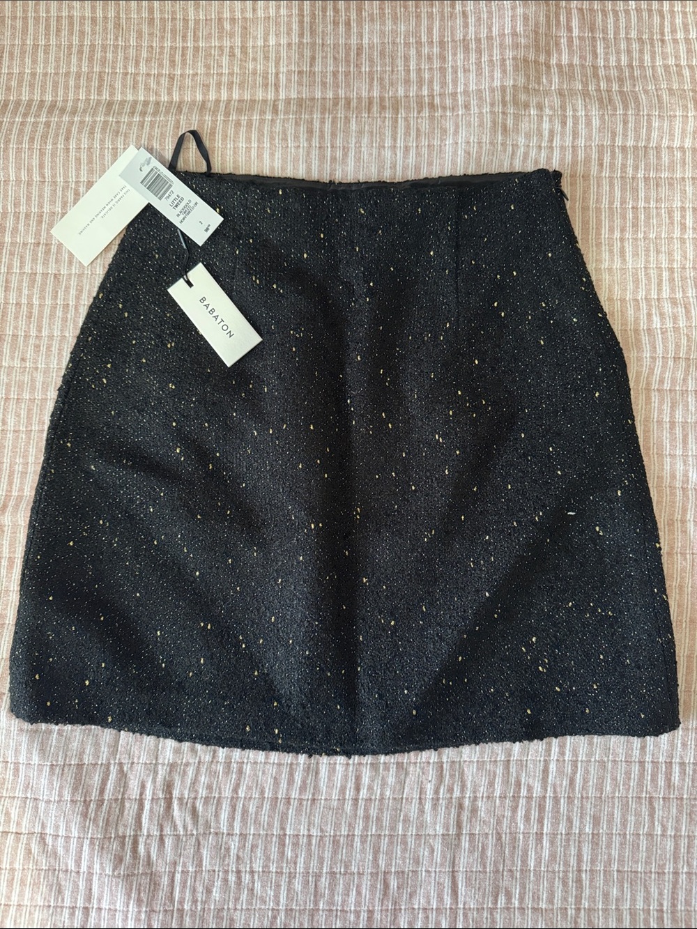 Babaton Black Tweed Mini Skirt with Gold Fleck
